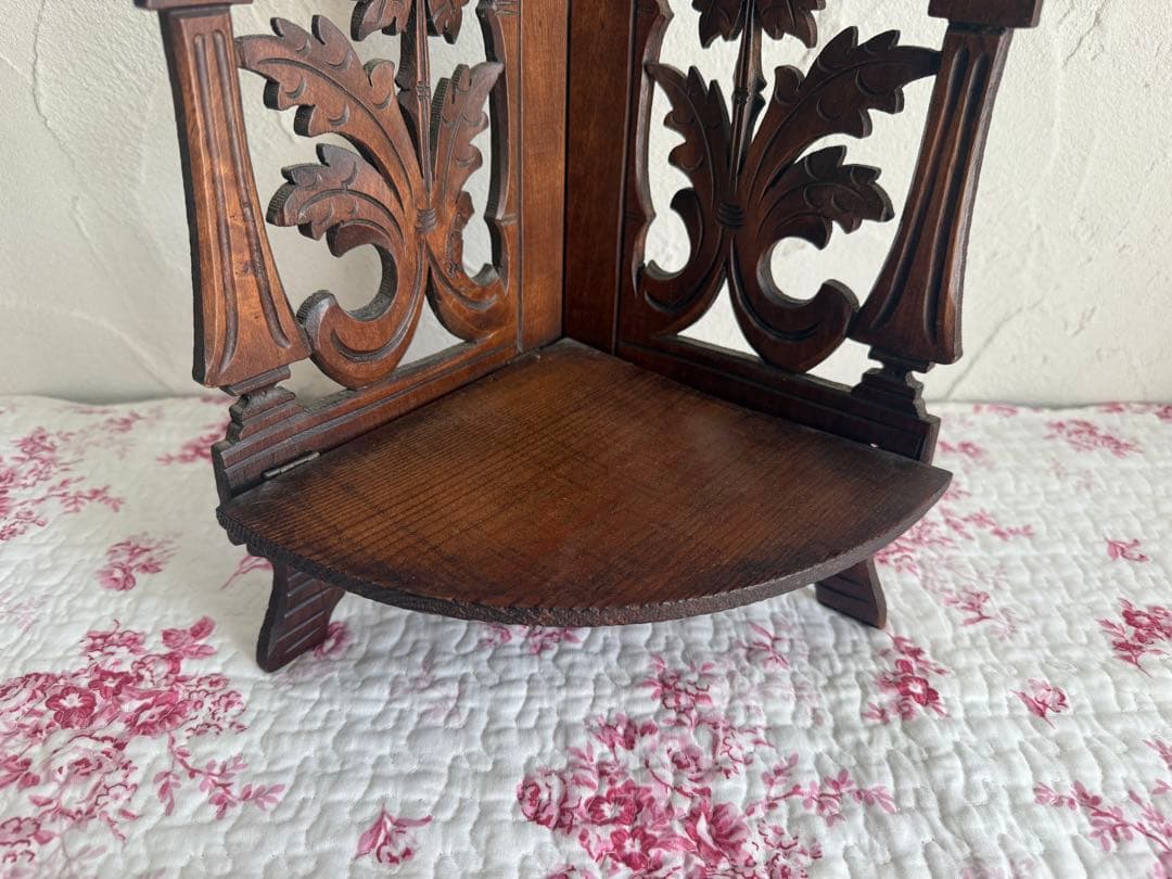 フランスアンティーク　木製コーナーシェルフ　折りたたみ式