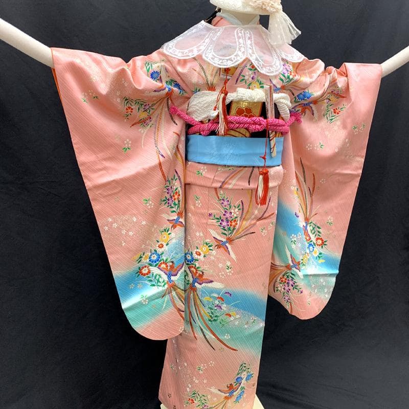 510ag69着物のみ□七五三 七歳 女児 着物 金彩 鳳凰 花□美品