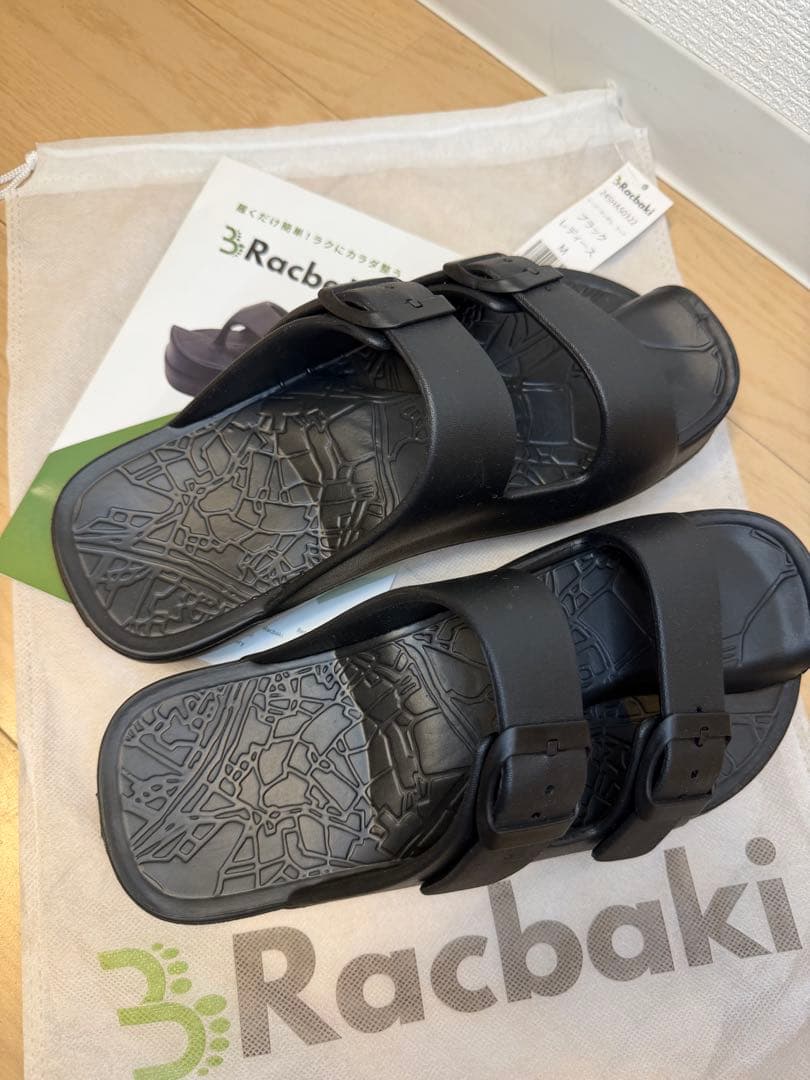 Racbaki イージーサンダル ラップ ブラック