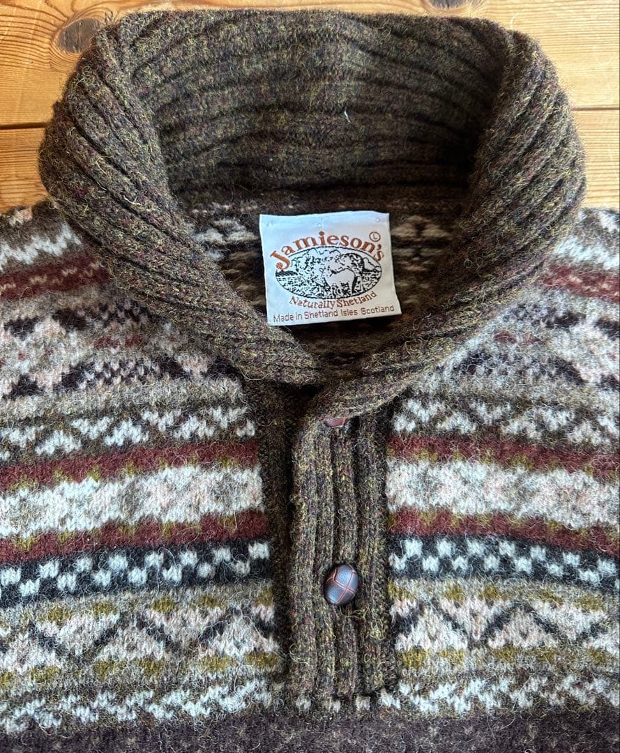 【Lサイズ】Jamison’s フェアアイル柄　ショールカラーセーターニット