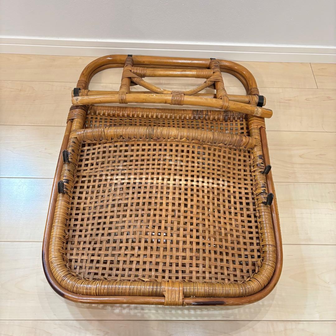 レトロ　ラタン 籐 座椅子 3脚セット 折りたたみ 2段階リクライニング