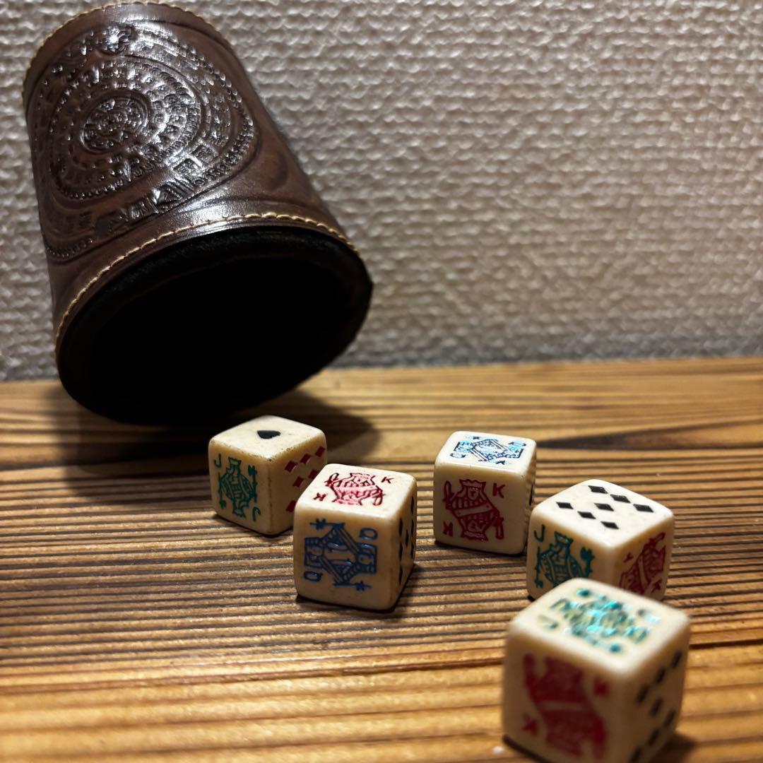アンティーク　カジノセット　レザーボックスセット　ドミノ・トランプ・ダイス