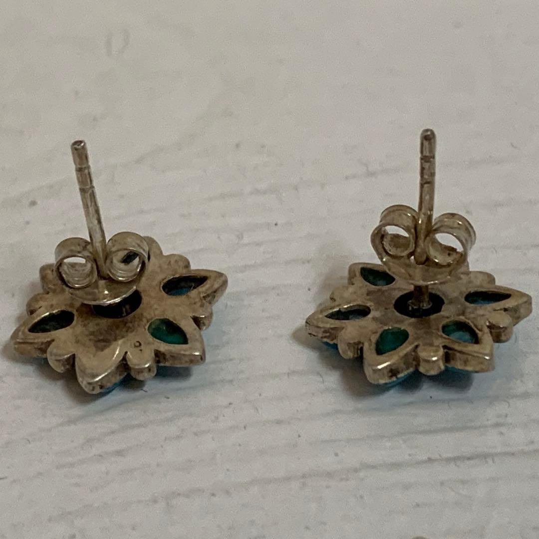 VINTAGE SILVER 925刻印 ターコイズ マーカサイト装飾 ピアス