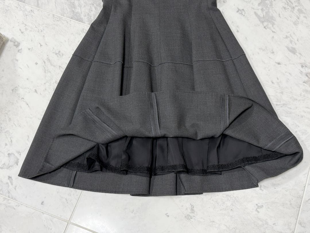 美品★FOXEYフォクシー ウール胸元リボンチャコールグレーワンピース希少42