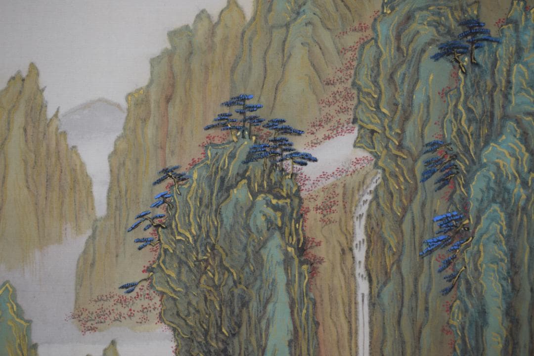 【真作】藤本半田/金剛山青緑山水画賛/掛軸☆宝船☆Y-823　JM