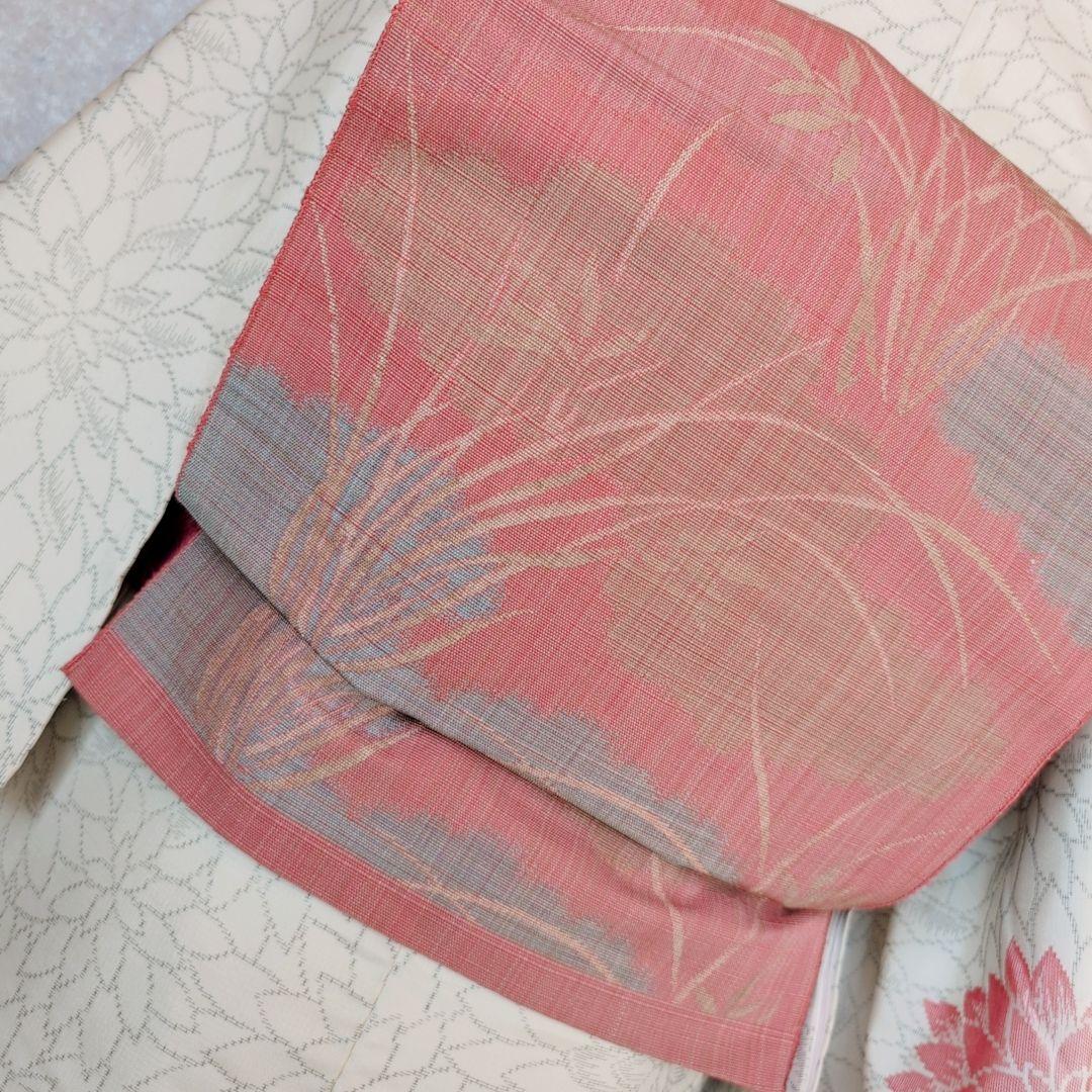 小紋　フルセット　着物　白地　花　しつけ糸　花　可愛い　おしゃれ　O3