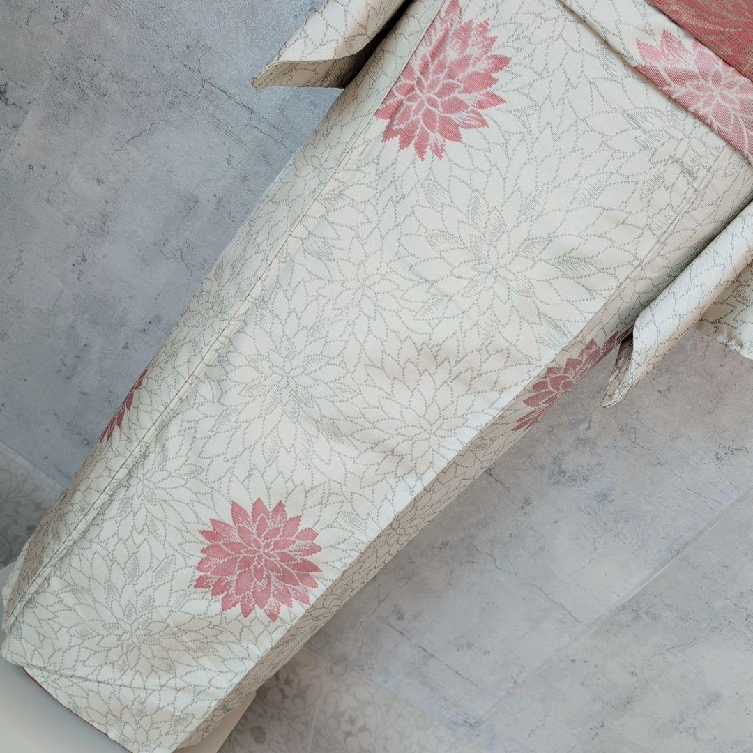 小紋　フルセット　着物　白地　花　しつけ糸　花　可愛い　おしゃれ　O3