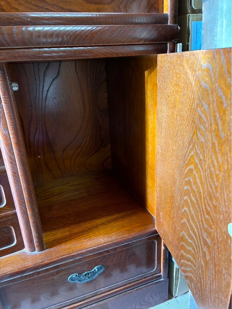 和茶箪笥　和茶タンス　高級　和家具　日本製　アンティーク　昭和レトロ　ガラス戸