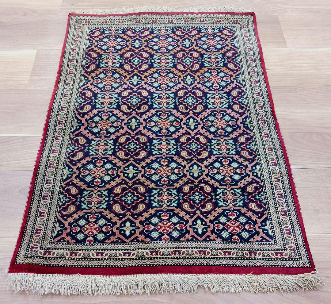 Y3076 ペルシャ絨毯 クム産 シルク100% 手織80万ノット