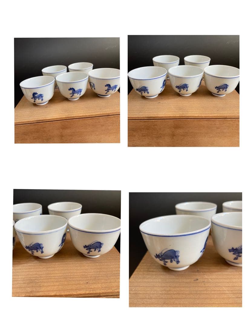 古い染め付け茶器　在名あり　雲魯？急須　前茶碗　建水