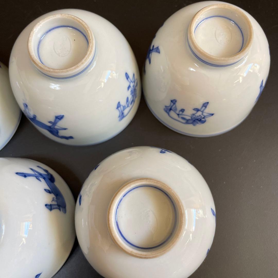 古い染め付け茶器　在名あり　雲魯？急須　前茶碗　建水