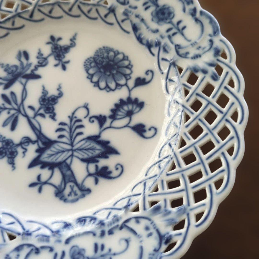 マイセンブルーオニオンプレート 透かしレース