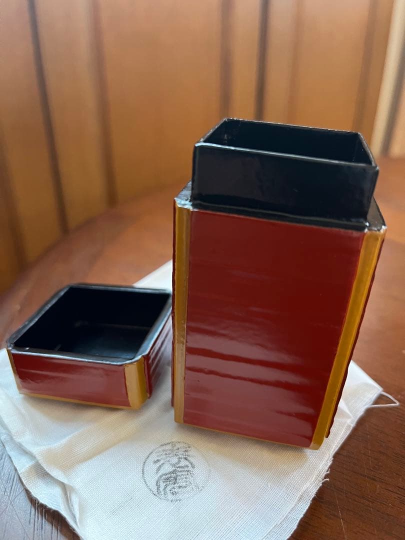 茶道具 刻莨入れ　朱一閑