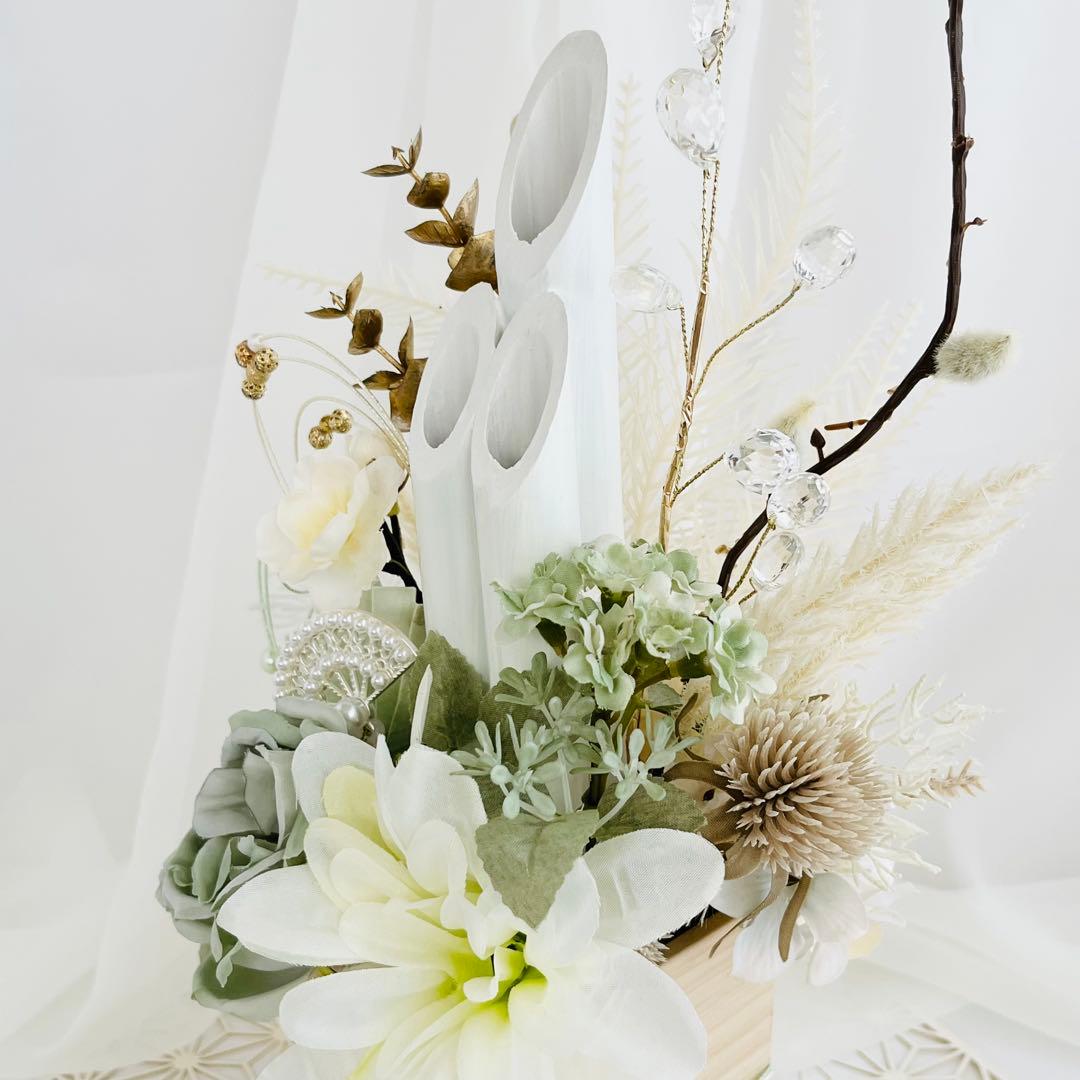 お正月飾り 門松 白 グリーン ゴールド モダン門松 ハンドメイド 大 196