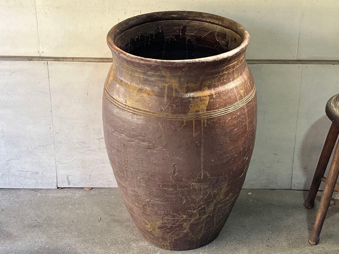 古い唐津焼の甕 73cm 水鉢 古民具