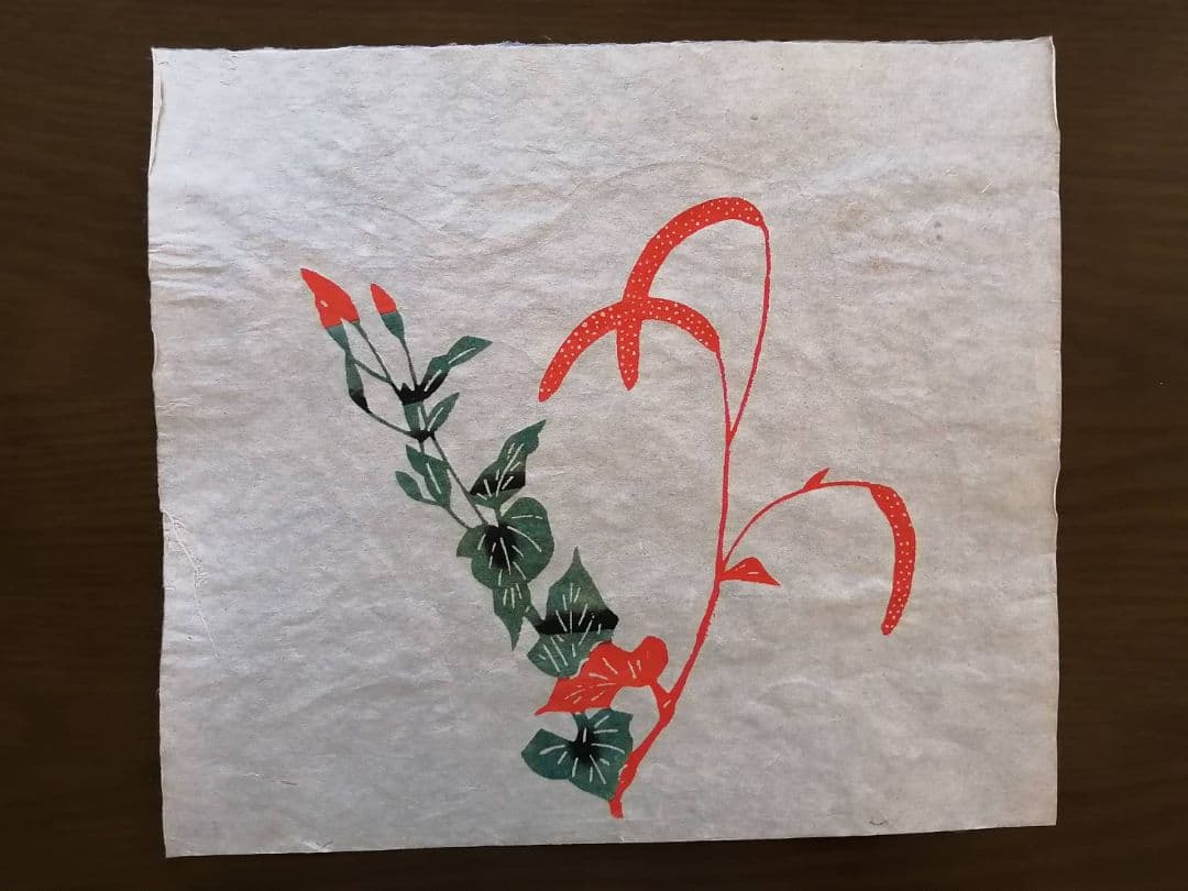 芹沢銈介・作　型絵染3点（風景画、野菜、植物）　銀座たくみのタトウ、絵ハガキ付き