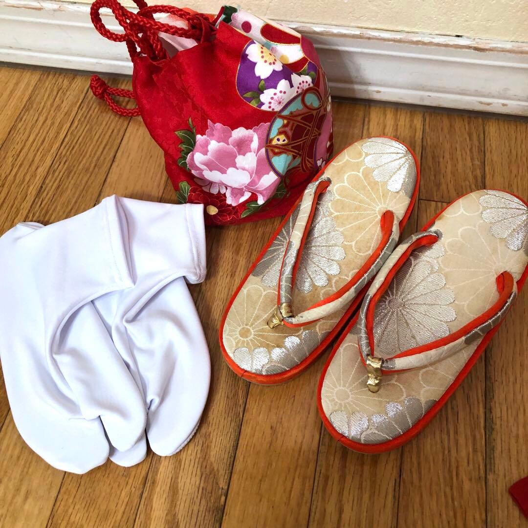 七五三7歳❣️人気赤地暈し金彩際立つ完全フルセッット⭐︎扇熨斗鶴菊金彩煌びやか際立つ