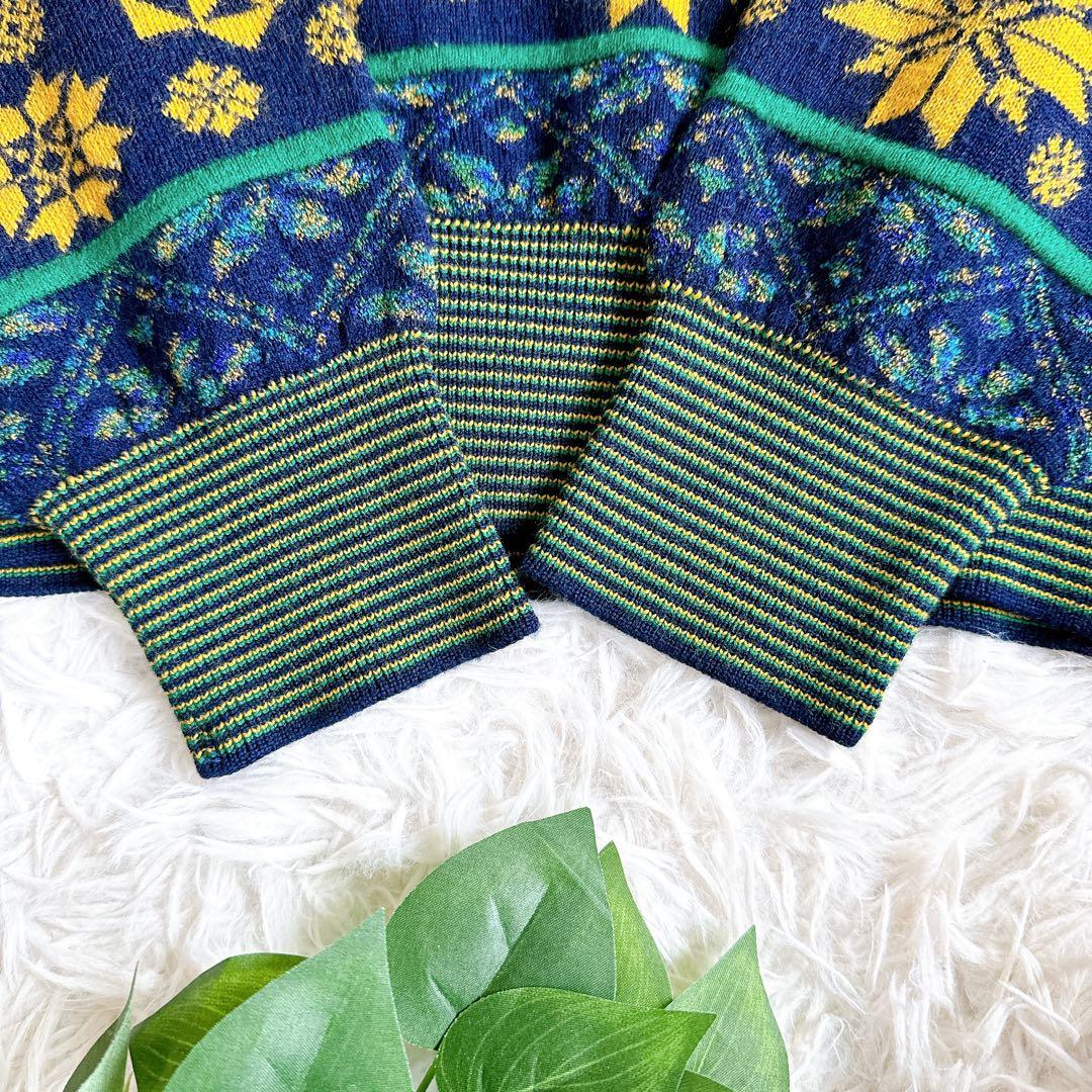 希少　美品　オールド　ケンゾー　総柄 ニット　切り替え　刺繍ロゴ　ウール混