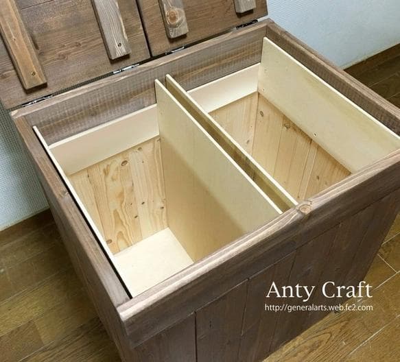 【引取可能】分別ゴミ箱45L×2袋対応 ハンドメイドアンティーク風ダストボックス