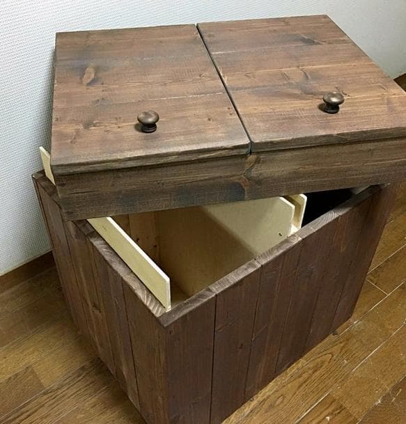 【引取可能】分別ゴミ箱45L×2袋対応 ハンドメイドアンティーク風ダストボックス