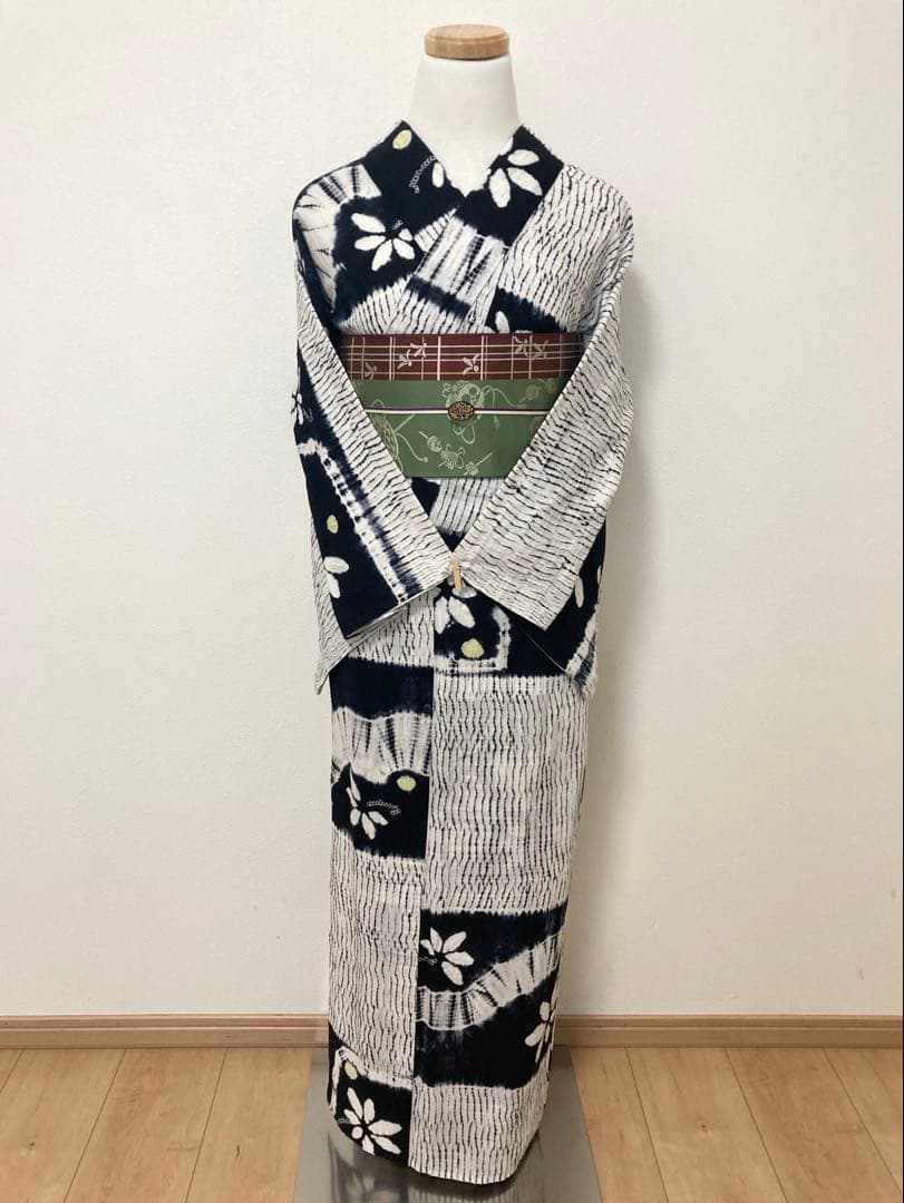 浴衣　有松鳴海絞り　花と丸　裄66cm