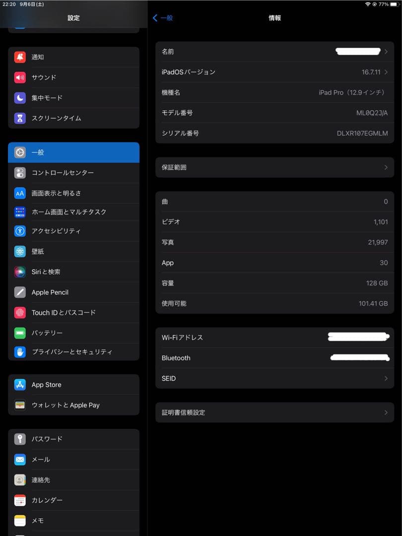 Apple iPad Pro 12.9インチ 128GB バッテリー91%