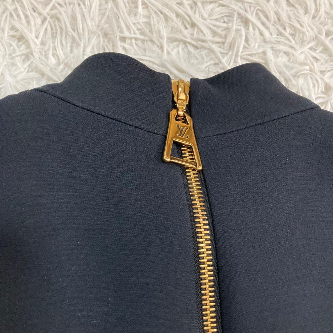 17442✨ルイヴィトン 金ボタン LVロゴ レース切替フレアワンピース ウール