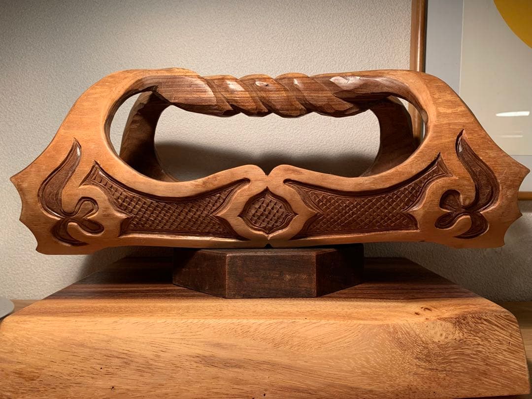 レア 二風谷 アイヌ木彫 カワナノ作 作家もの 祭具 籠 民藝 川奈野