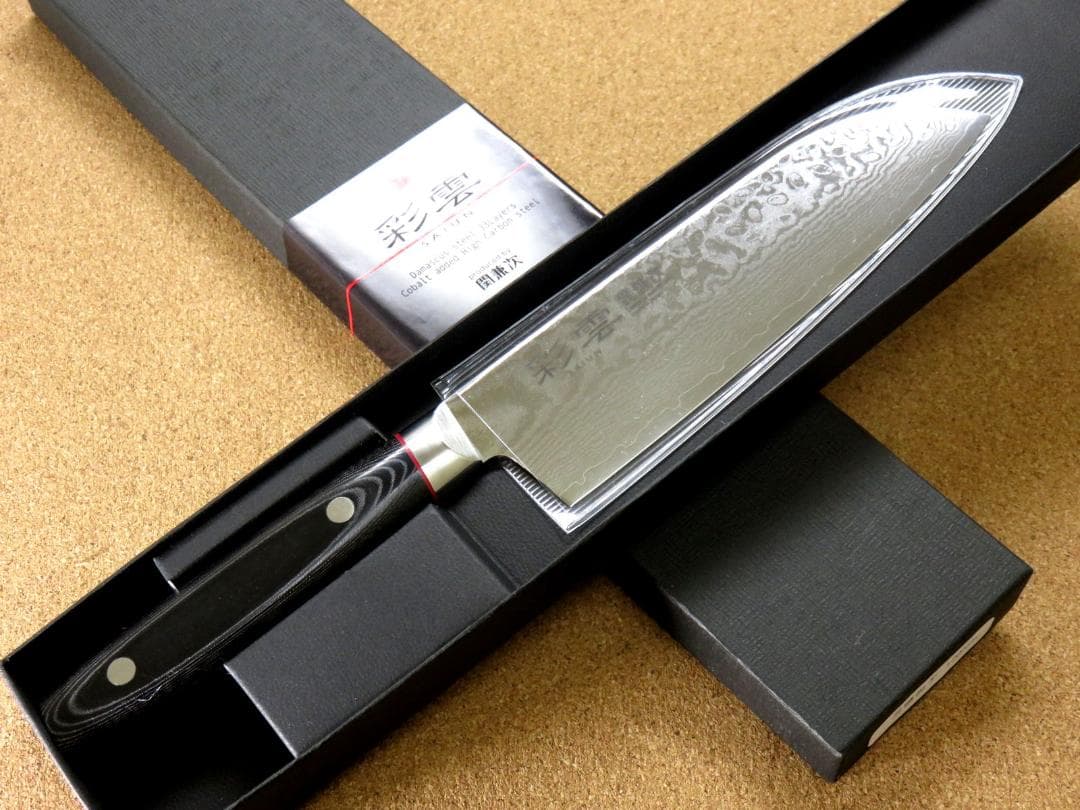 関の刃物 三徳包丁 170mm 彩雲 VG10 33層 ダマスカス 両刃万能包丁