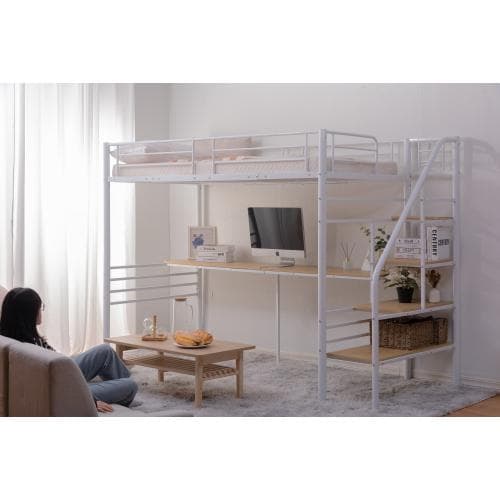 ロフトベッド 階段付き パイプベッド シングル コンセント付き 大人 子供