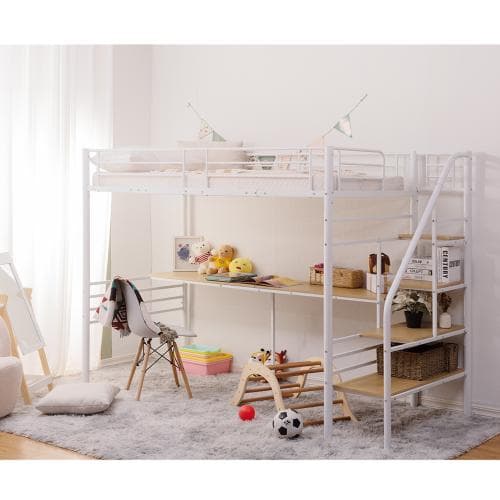 ロフトベッド 階段付き パイプベッド シングル コンセント付き 大人 子供