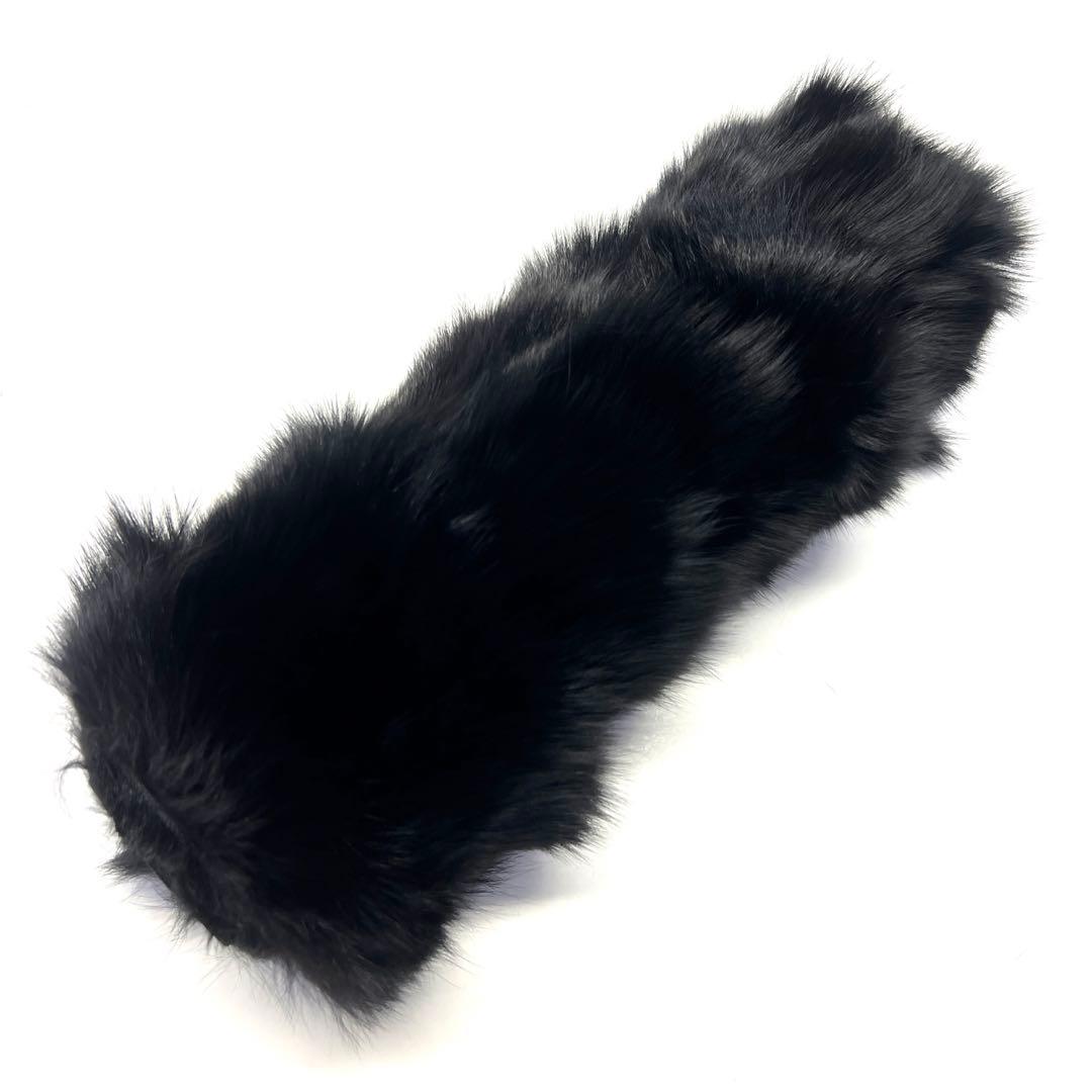 牛革　カーミットチェア　黒狐毛皮敷物　ファー　マット　フォックス　座布団　2枚