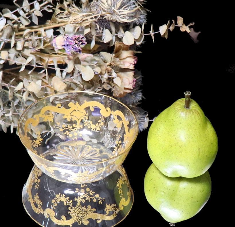 オールド・バカラ 1900年頃 金彩 ロココ調 切子鉢 ボウル ゴールド春海商店