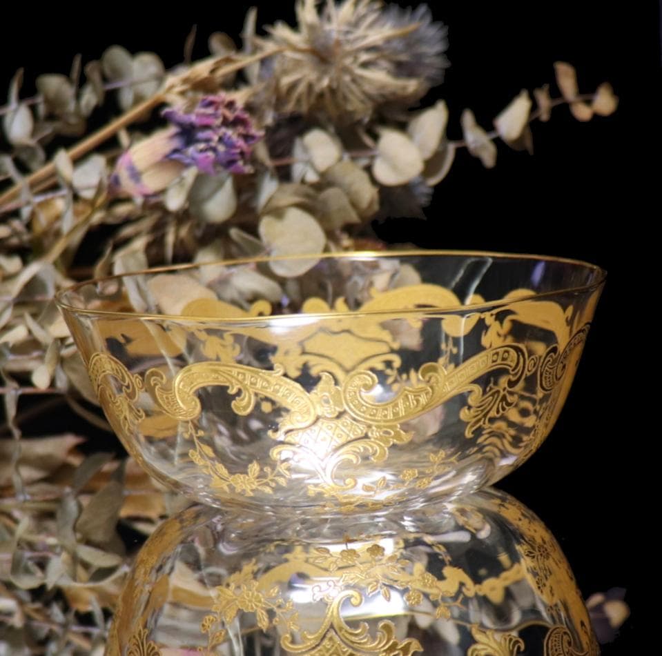 オールド・バカラ 1900年頃 金彩 ロココ調 切子鉢 ボウル ゴールド春海商店