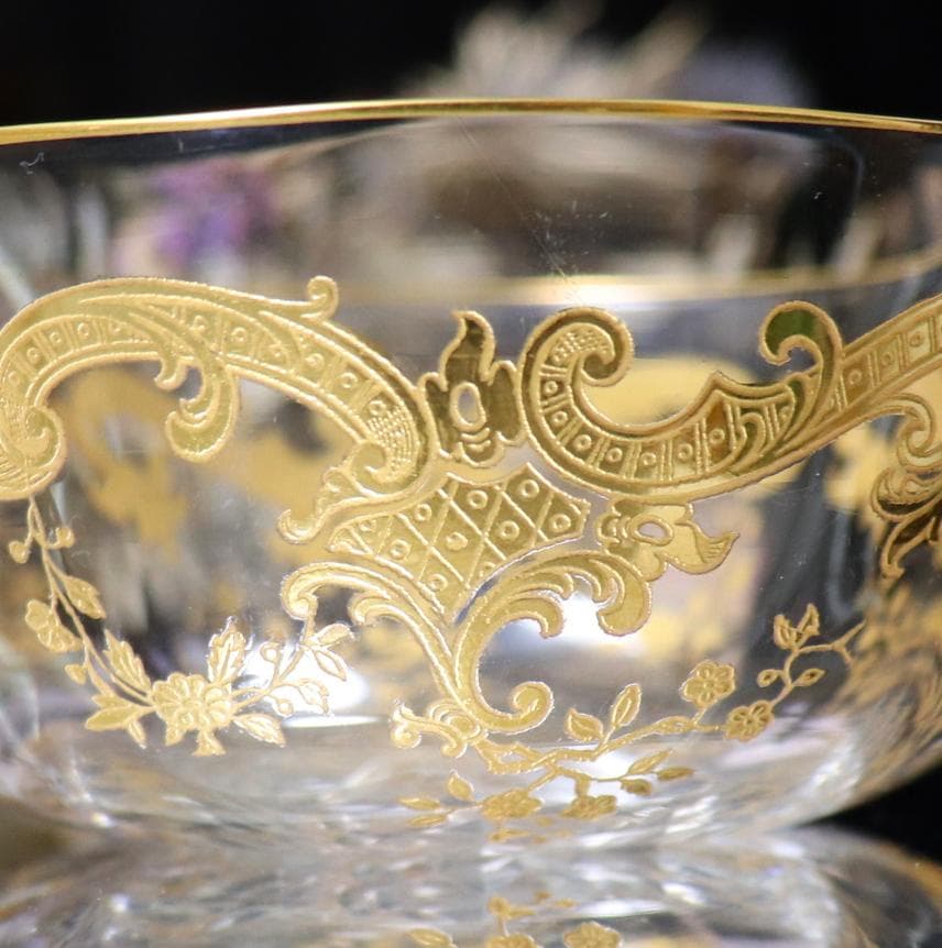 オールド・バカラ 1900年頃 金彩 ロココ調 切子鉢 ボウル ゴールド春海商店