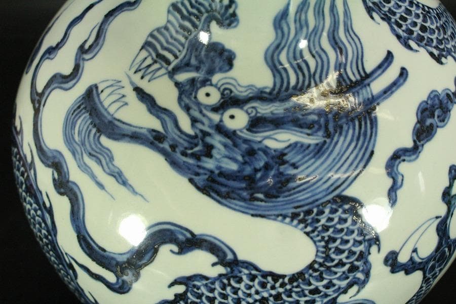 中国美術 青花 龍紋 天球瓶(A737)