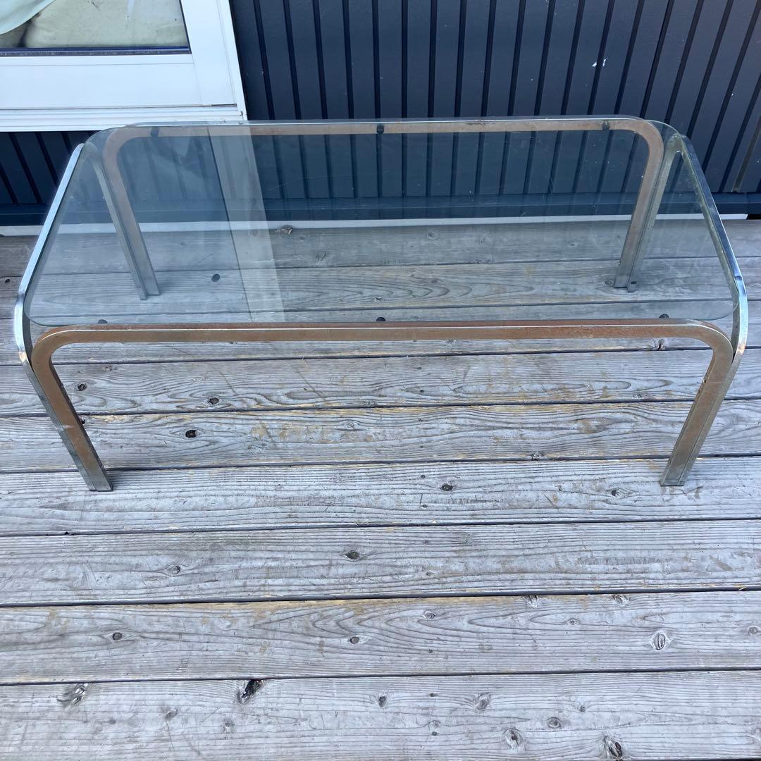 ミッドセンチュリー アイアンフレーム センターテーブル ガラステーブル 古家具