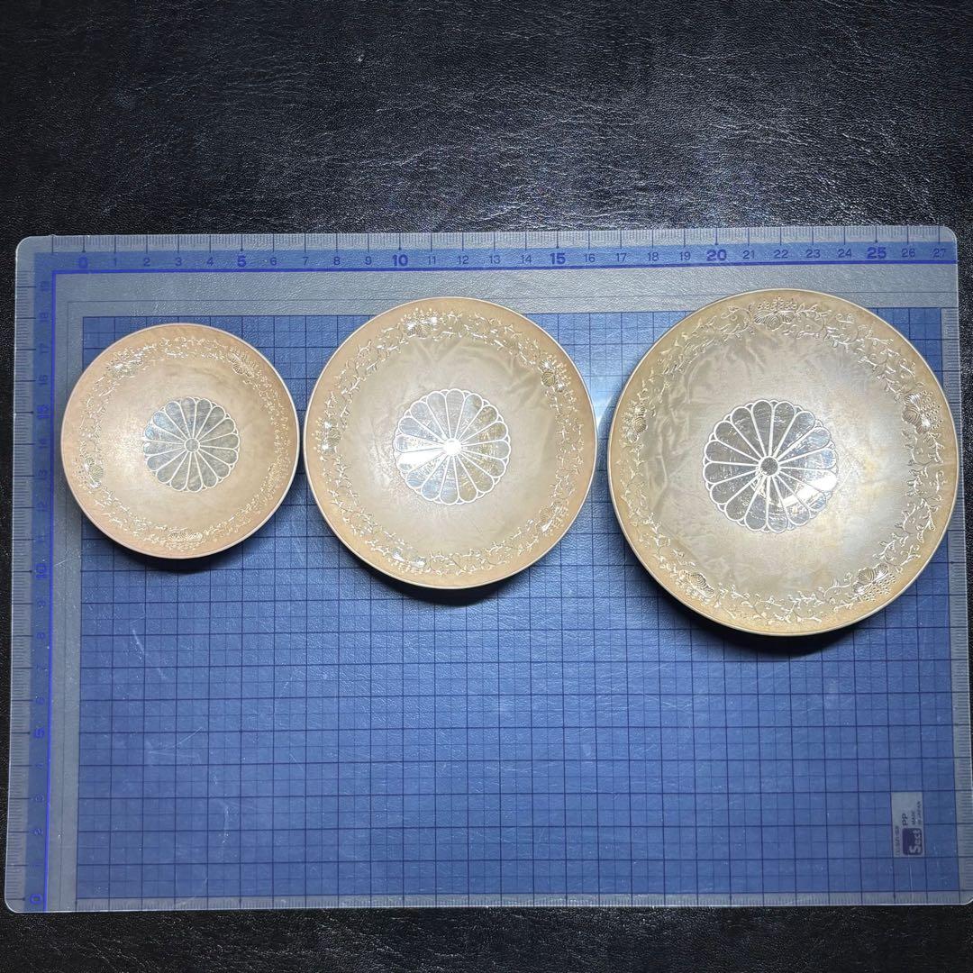 ★金属工芸 純銀 盃3個セット！約315g！純銀刻印！箱付！★