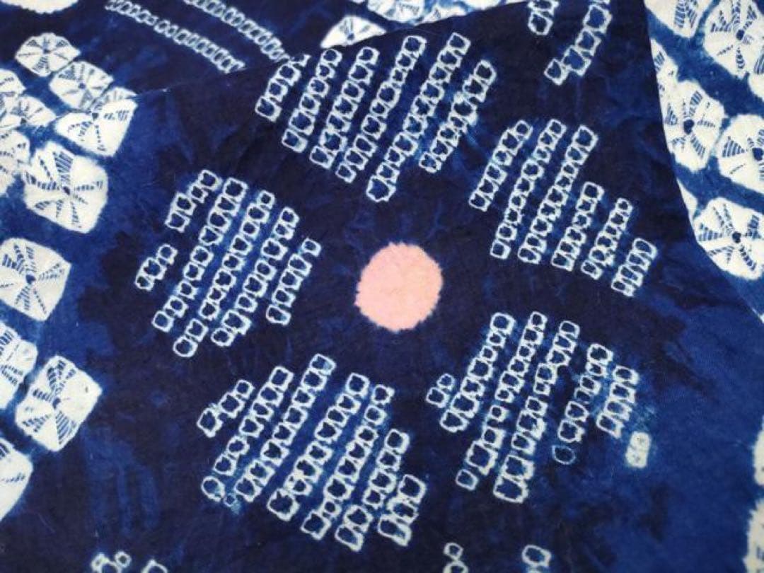 有松絞り　浴衣　夏着物　有松鳴海絞り　紺地　花　綿　トールサイズ　蜘蛛絞り