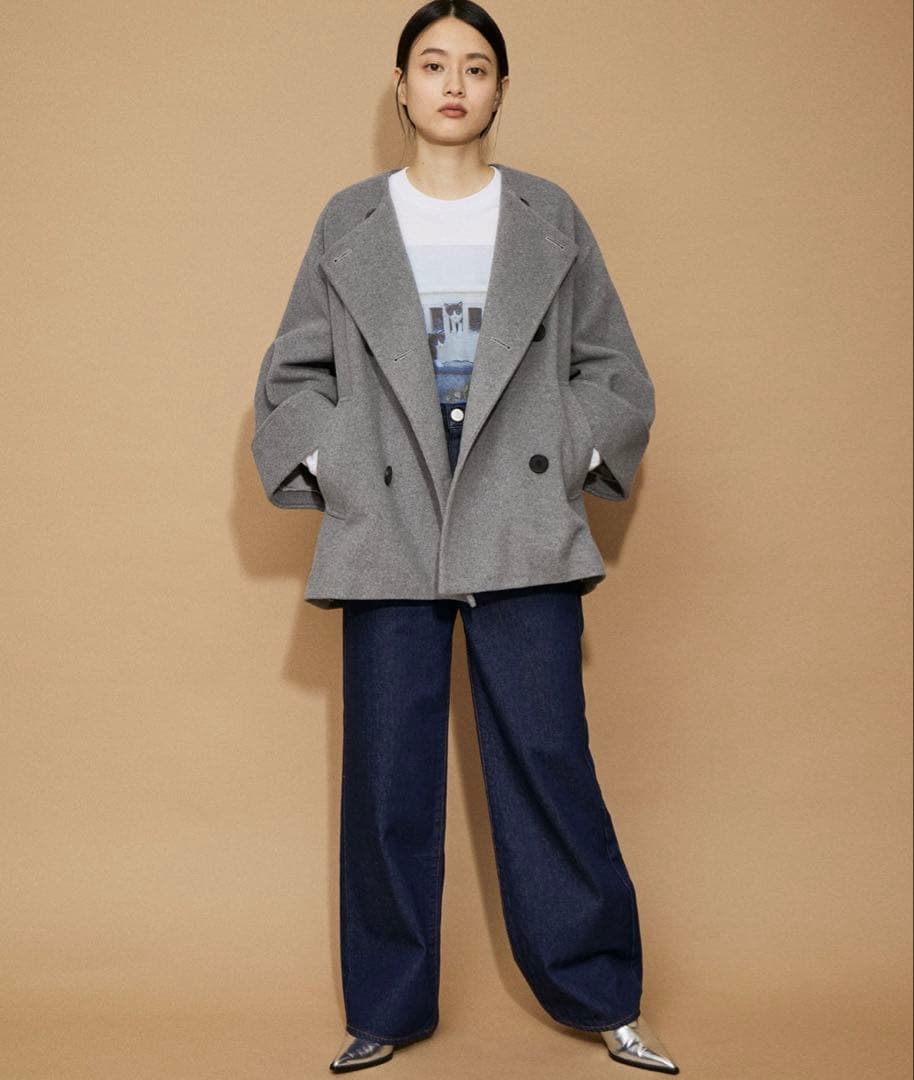 ADAM ET ROPE' ワイドスリーブノーカラーショートコート