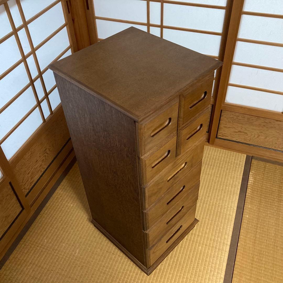渡部木工 引き出し チェスト 箪笥 スリム 茶 木製 ナラ材 8杯 家具 レトロ