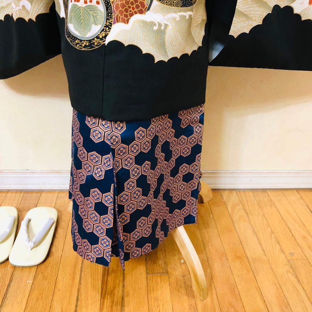 美品‼️七五三 五歳‼️兜 金箔散り‼️黒地にクリーム系 完全フルセット‼️家から揃え無