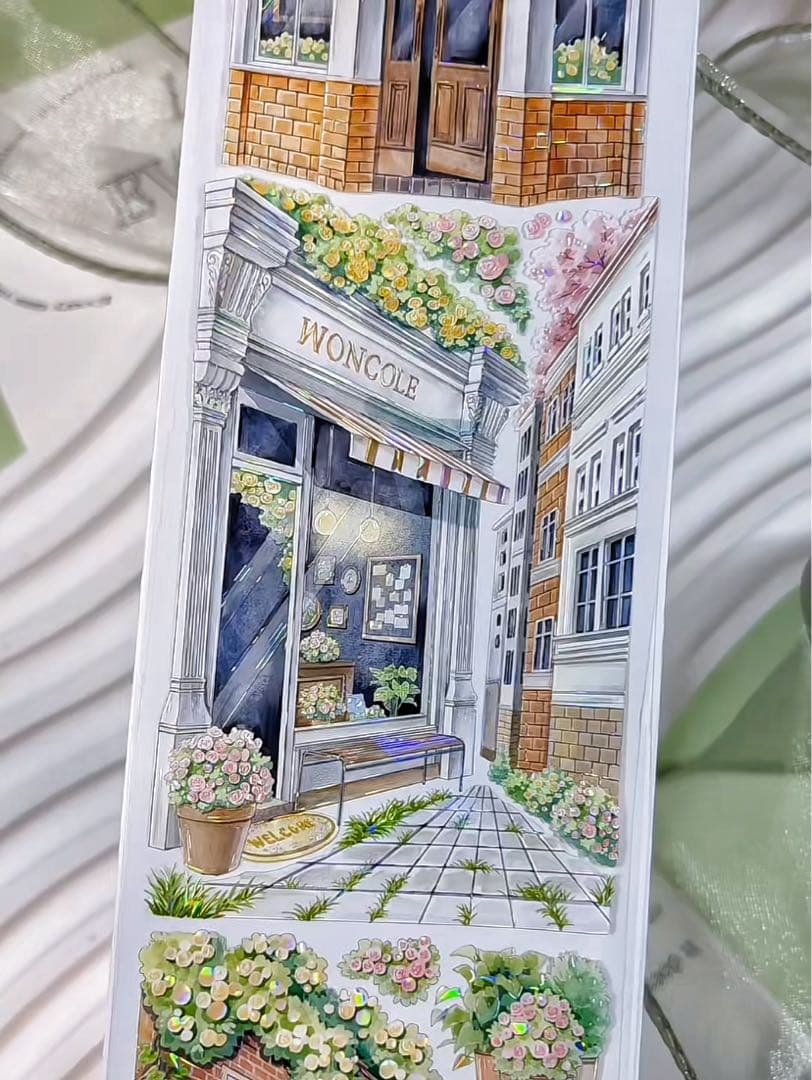 【9466】海外　マステ　3/5/巻　貝殻光マスキングテープ　街景色　装飾背景系