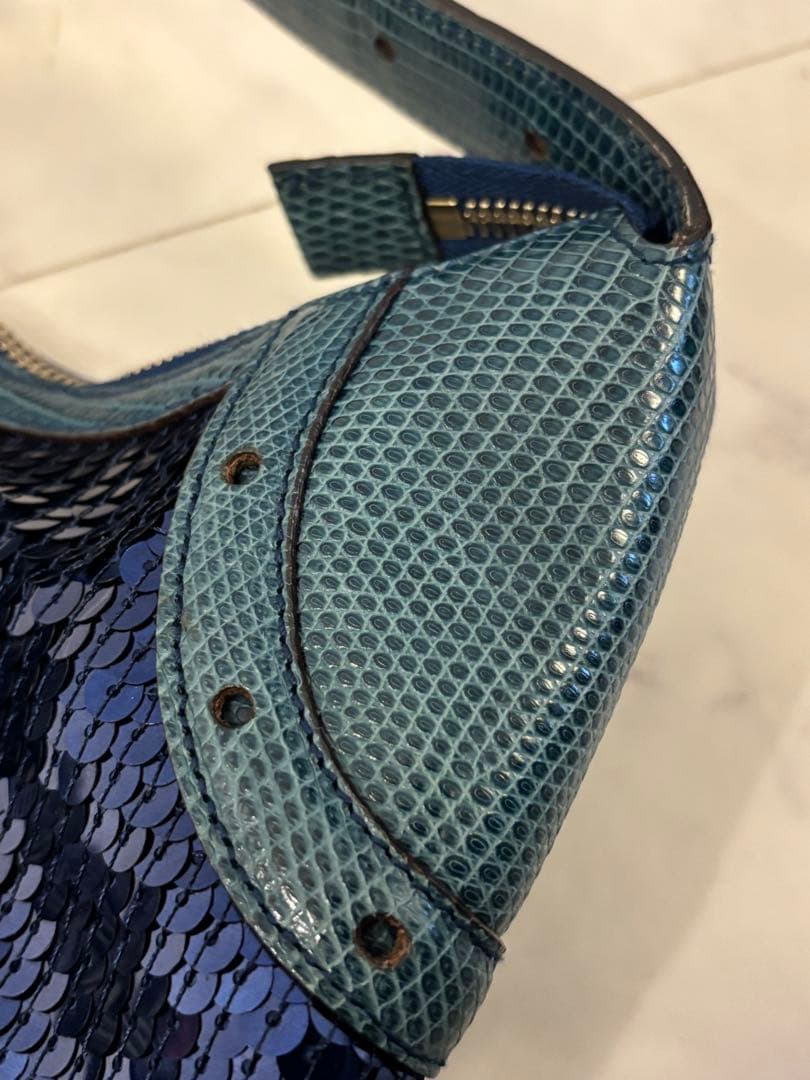 GUCCI グッチ グラム リザードスキン ブルー スパンコール バッグ
