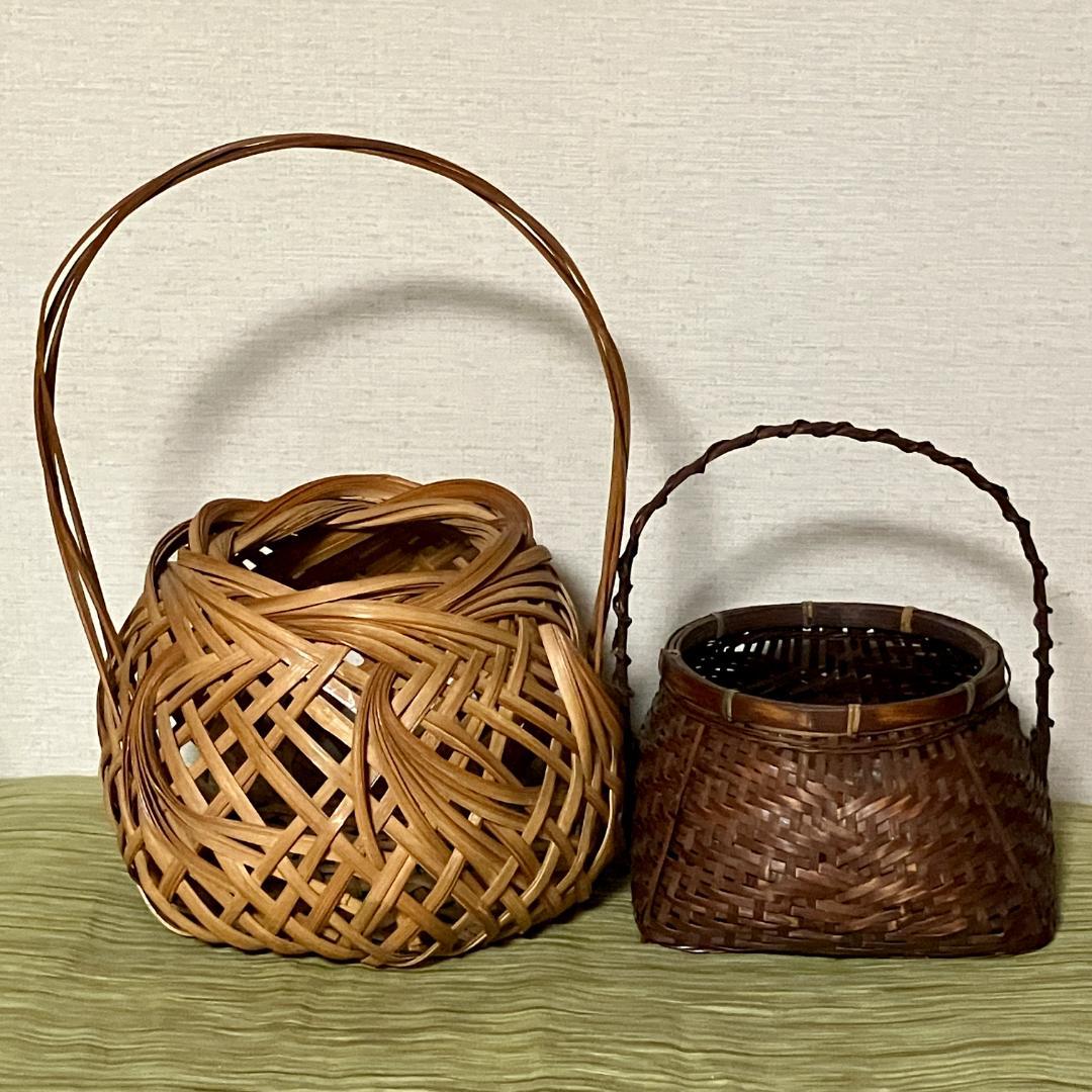 花籠 竹籠 華道 花器 生け花 レトロ 工芸品 茶道 竹細工 花道 和風