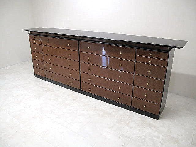 九州大川家具 アールデコ様式バール材ワイドチェスト W300cm ピアノブラック