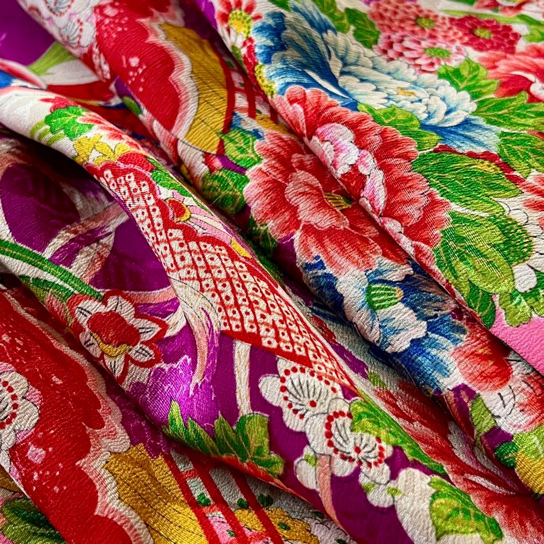 正絹 アンティーク着物 七五三 ◇赤紫色 糸巻き 薬玉 古典柄