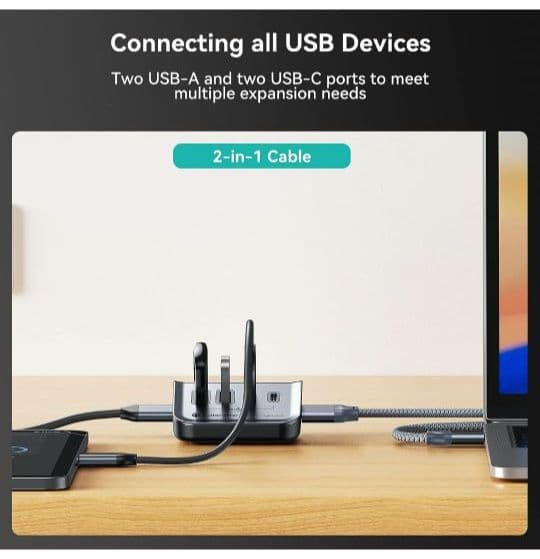USB 4ポート Type C - USB  2USB-A & 2USB-C付き