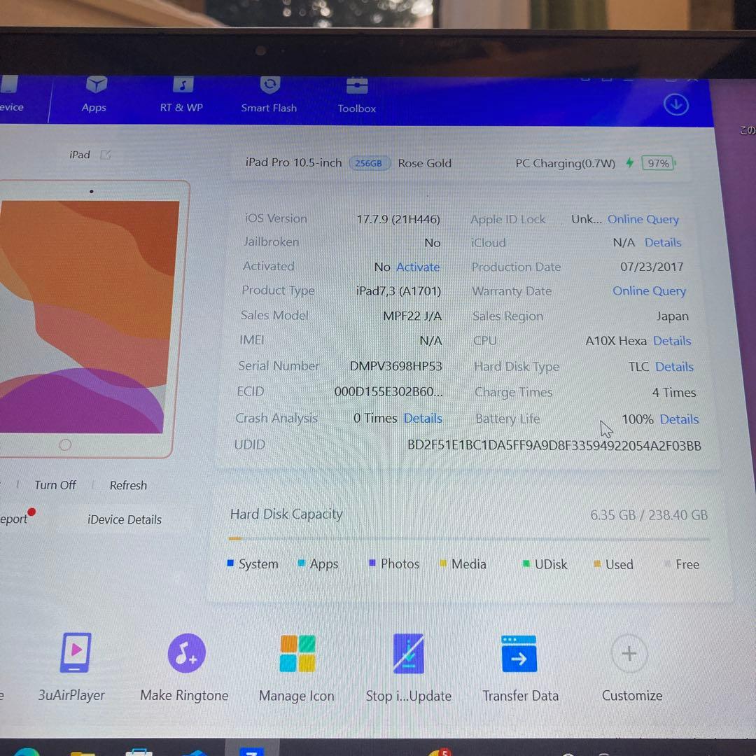 246電池ほぼ新品☆iPad Pro 256GB 10.5インチ WIFIモデル
