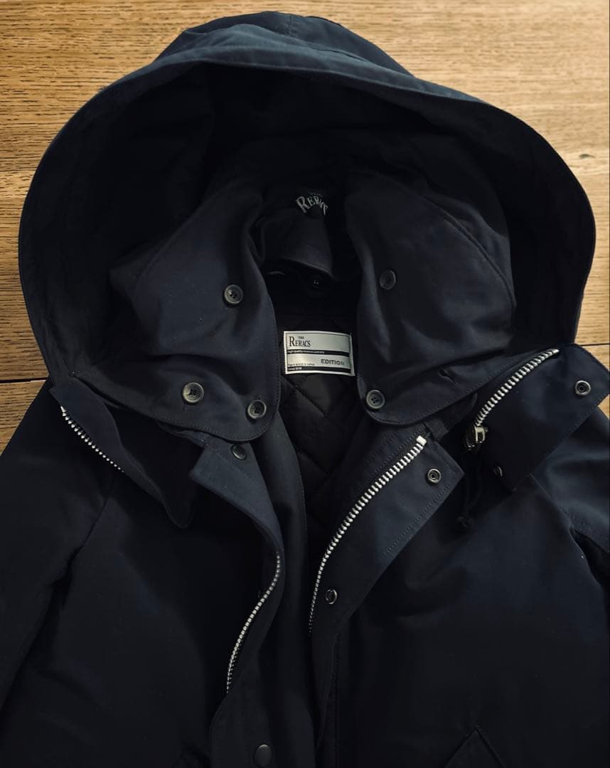 THE RERACSフリース裏地付きブラックネイビーコート
